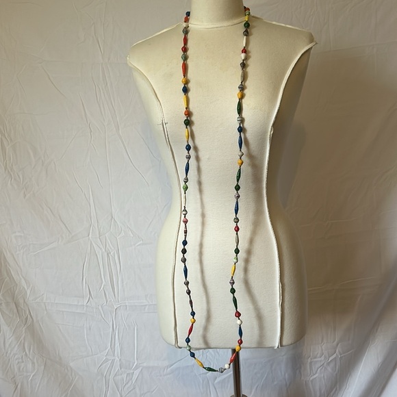 Hand Made Beaded Necklace Made out of Recycled Paper. Fair Trade. Long, 30 inch - Picture 5 of 7